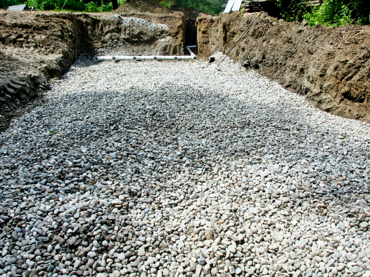 completed leach field with gravel on top
